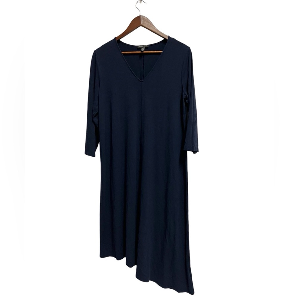 Eileen Fisher Shift Dress Womens In Navy Blue V-Neck Asymmetrical Size L